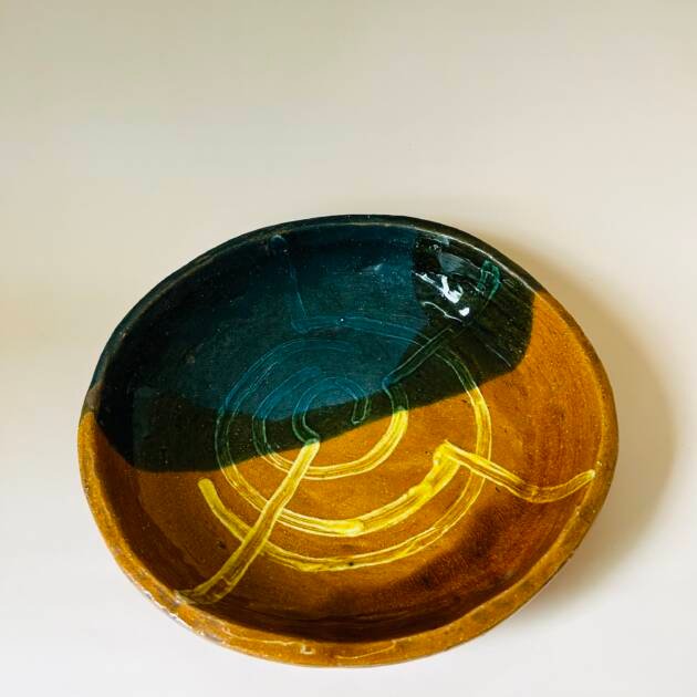 Unique Handmade Studio Pottery Bowl - Vintage Two-Toned Glaze