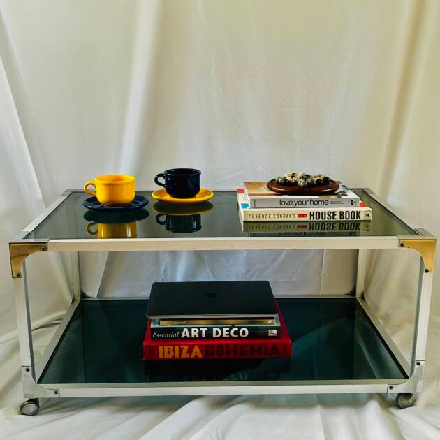 Rare Mid Century Aluminium Framed Glass Coffee Table.