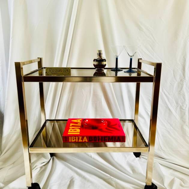 1970s Smoked Glass Amber Two Tier Drinks Trolley.