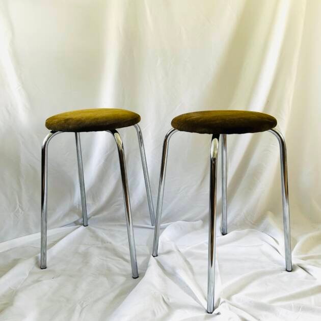 Mid Century Chrome Legged Stools, Reupholstered. Made In the UK 🇬🇧