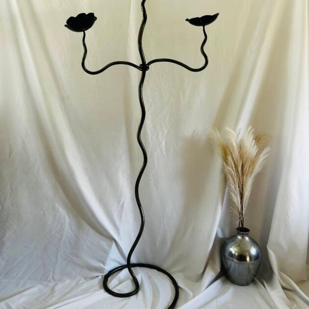 Vintage Wrought Iron Flower Candelabra
