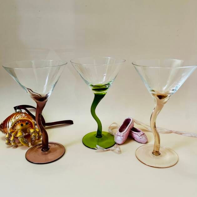 Vintage Libbey Courbe Martini 🍸 Glasses With Wavy Stem