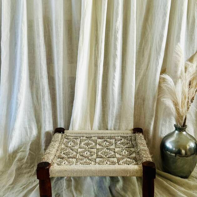 Preloved Handmade Indian Woven Fiber and Wood Stool