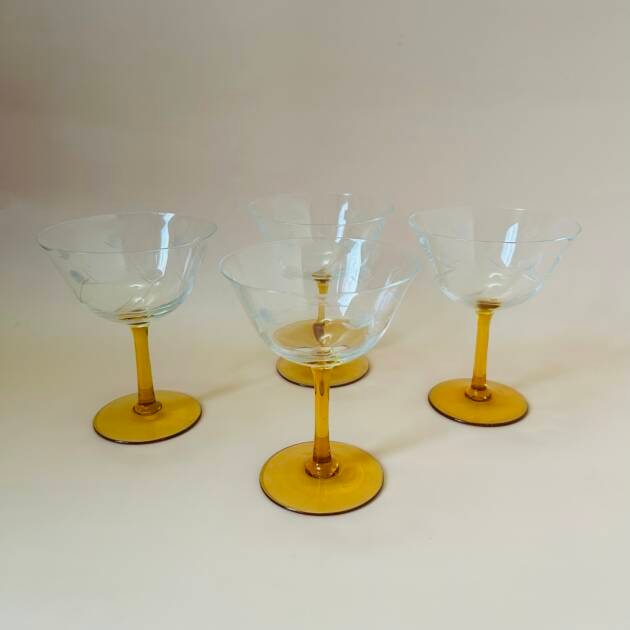 Vintage Amber Bowl Champagne Coupe (Set of 4)