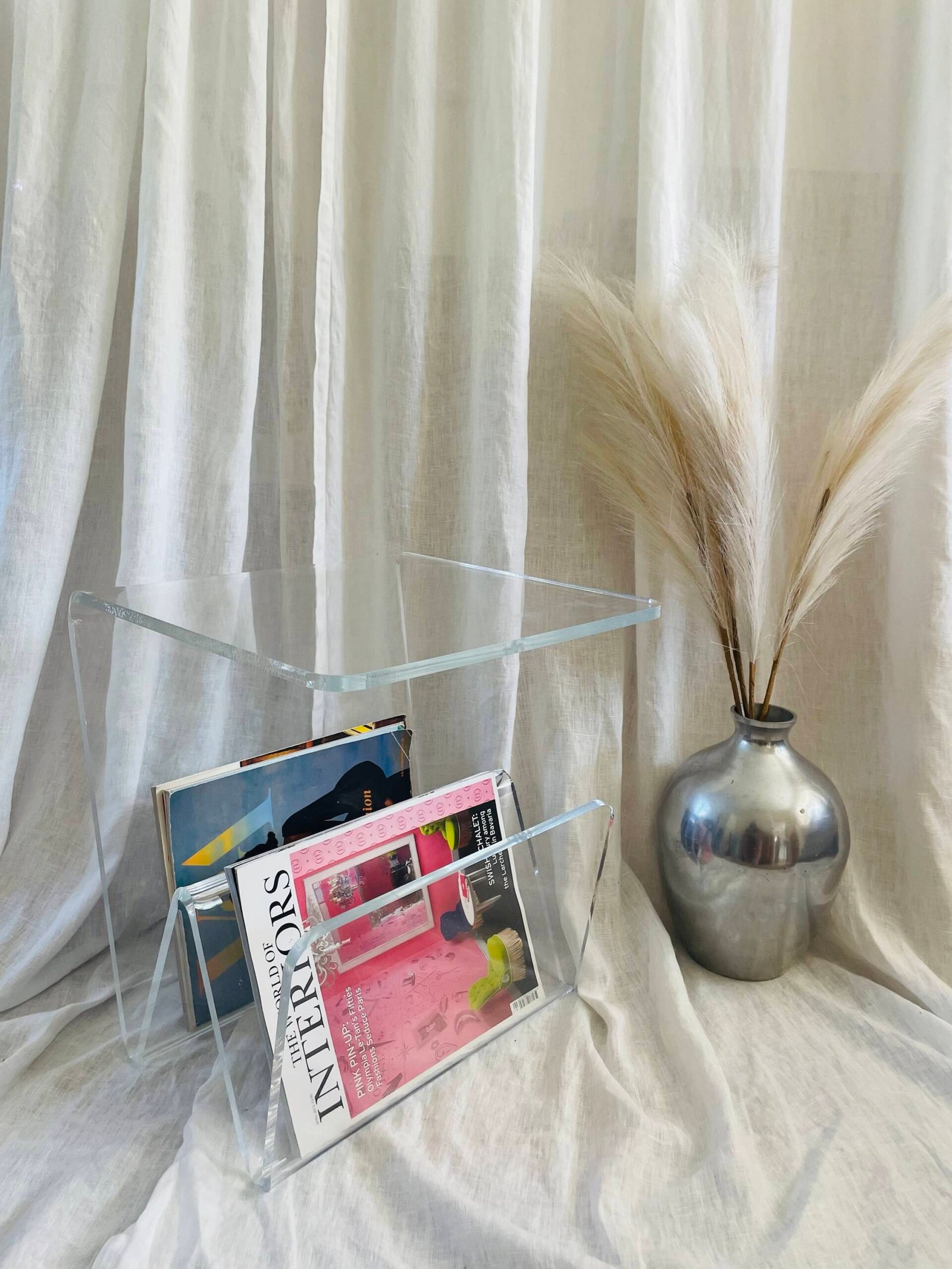 Vintage Acrylic Magazine Rack/Side Table.