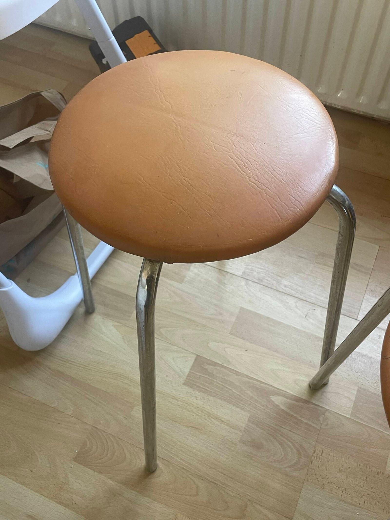 Mid Century Chrome Legged Stools, Reupholstered. - Image 3