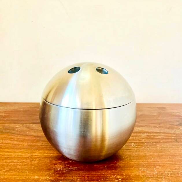 Vintage Metal Bowling Ball Ice Bucket, 1960s Space Age Lamotte Design Guillois Edition.