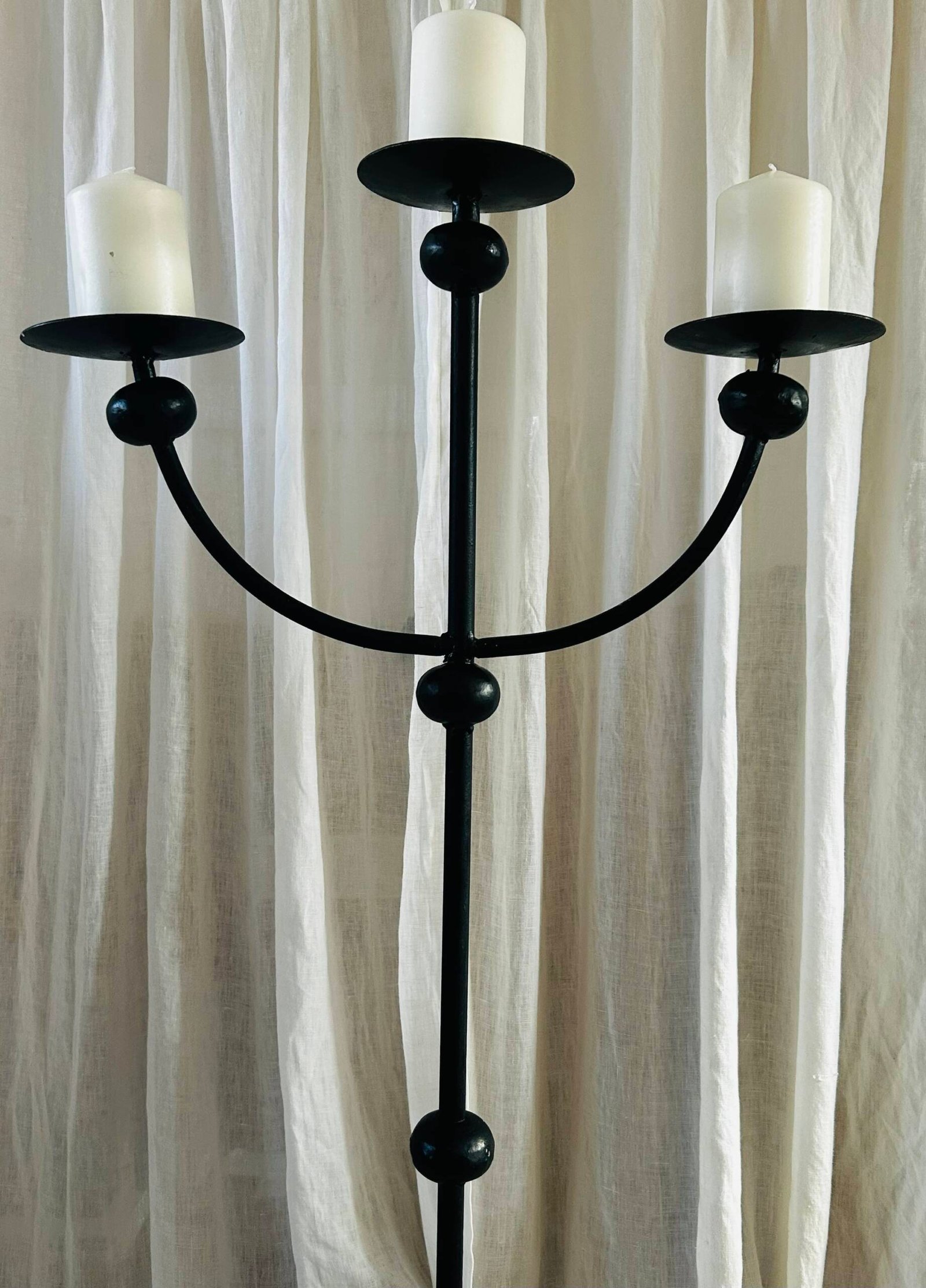 Vintage wrought iron floor candelabra with three candle holders - Image 2