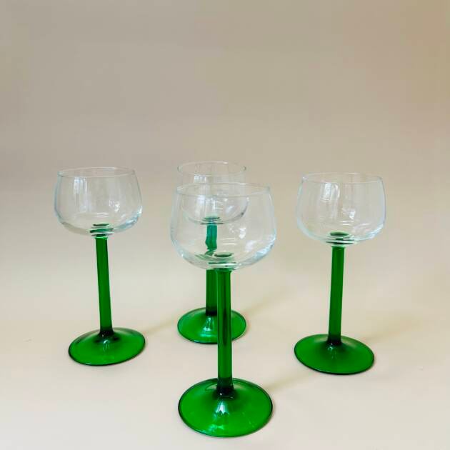 Set of four vintage Luminarc Emerald Rhine wine glasses.
