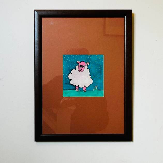 Preloved Framed Sheep 🐑 Art , By Magie
