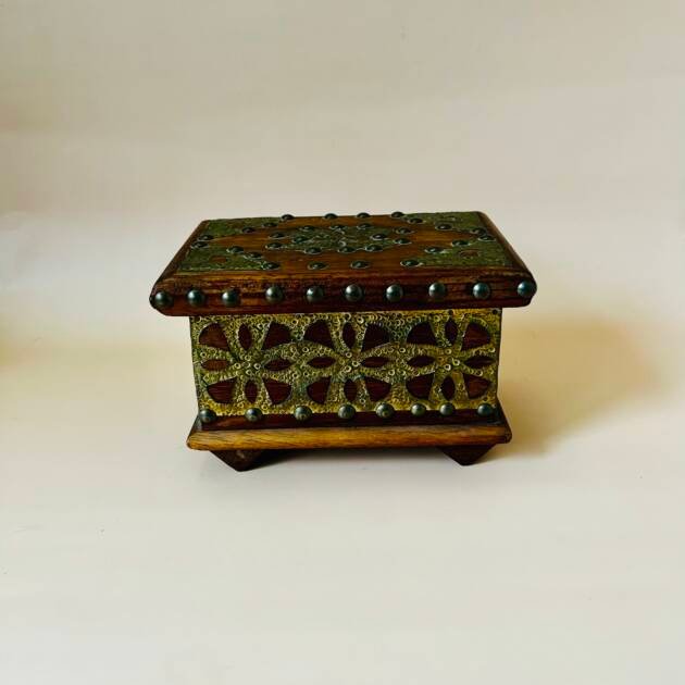Vintage Middle Eastern Wooden & Metal Studs Box