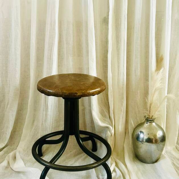 Vintage Industrial Leather Seated Adjustable Stool