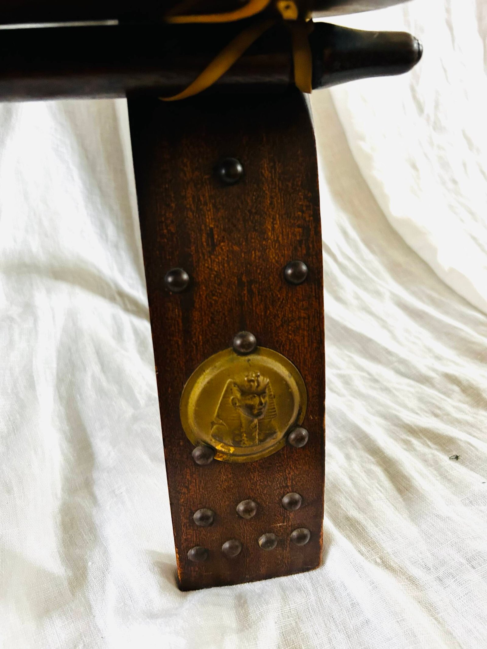 Vintage Moroccan camel saddle stool with cowhide upholstery ๐. - Image 10