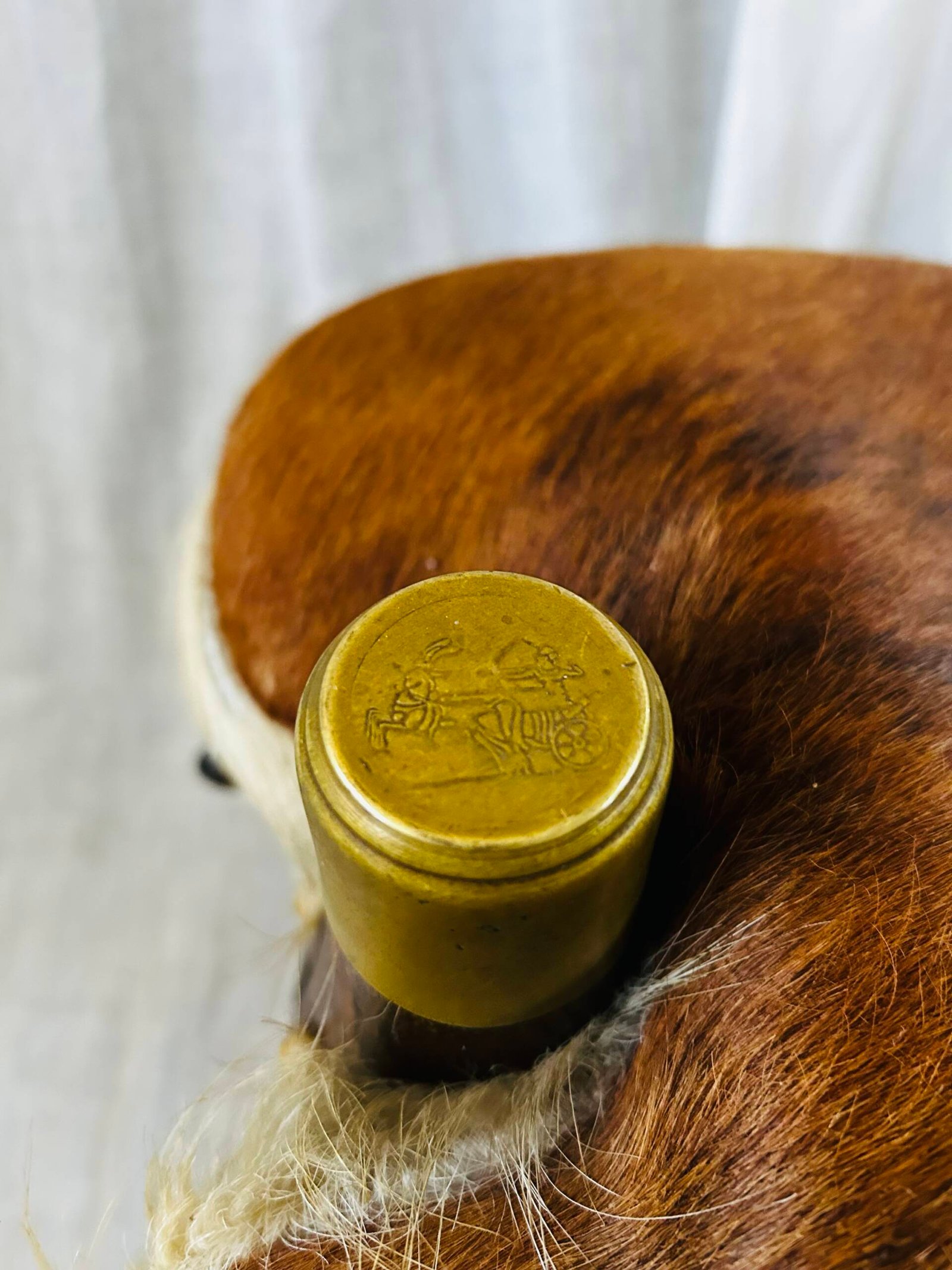 Vintage Moroccan camel saddle stool with cowhide upholstery ๐. - Image 8