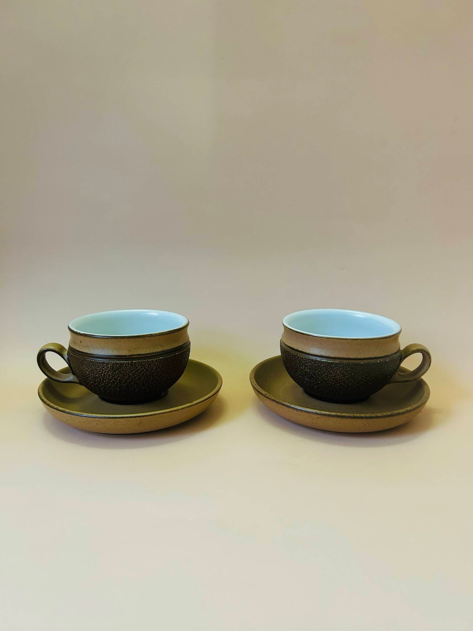 Vintage Denby Cotswold Stoneware Teacups & Saucers (set of 2)