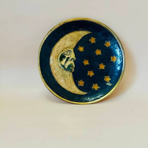 Vintage Celestial Brass Wall Dish 🌙