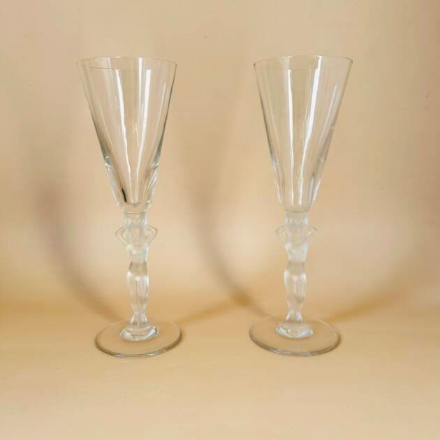 Vintage Bayel Crystal Lady Champagne Flutes
