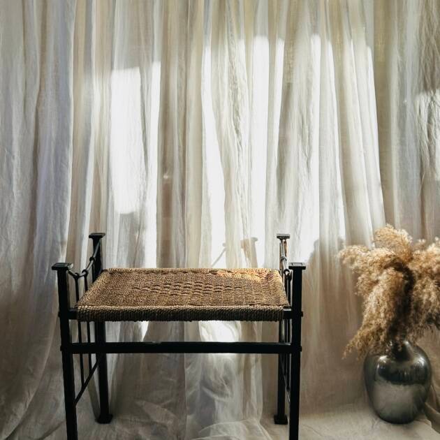 Vintage Woven & Iron Bench Seat