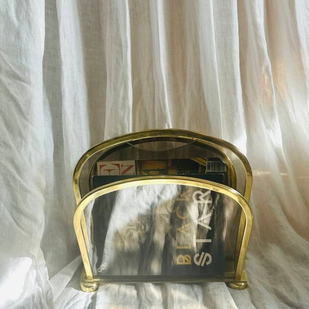 Vintage Glass & Brass Magazine Rack