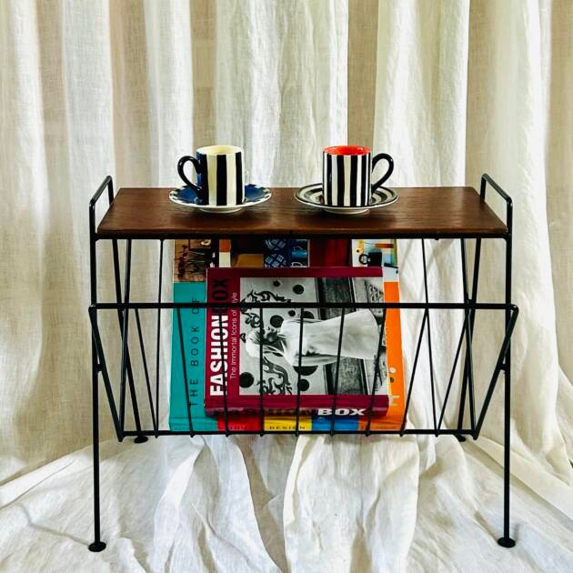 MCM wooden and metal magazine rack