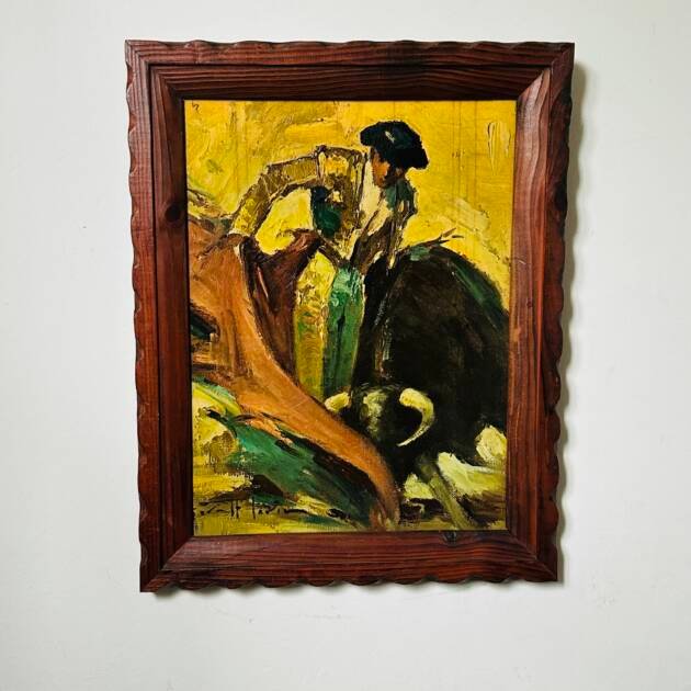 Vintage Abstract Bullfighter Oil Painting