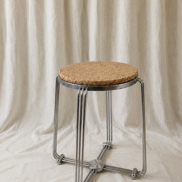 Vintage Art Deco Chrome & Cork Stool by Alpax