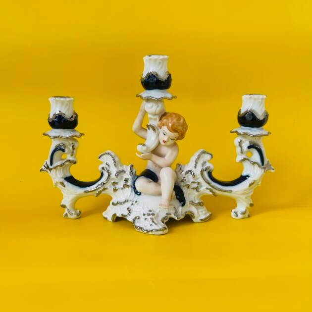 Porcelain Putto Figurine Candelabra