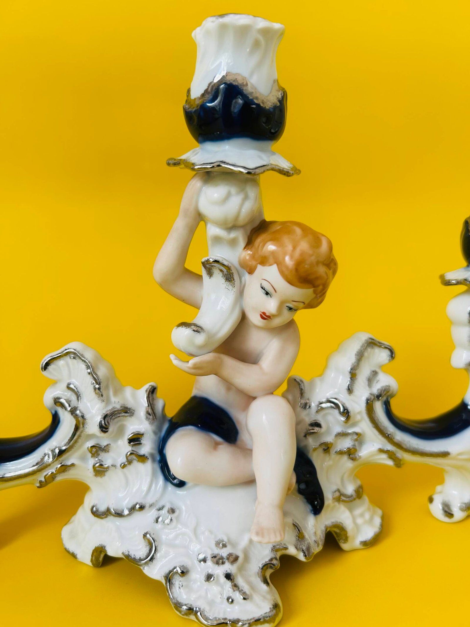 Porcelain Putto Figurine Candelabra - Image 3